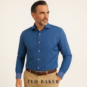 Ted Baker Endurance Blue Striped Long Sleeve Shirt M